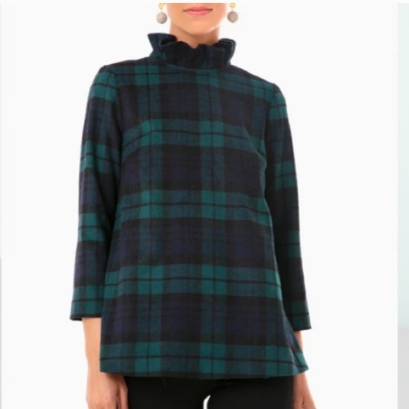 NEW Tuckernuck Sz XXL Blackwatch Plaid Faye Blouse Top Ruffle Collar Wool - Picture 4 of 9